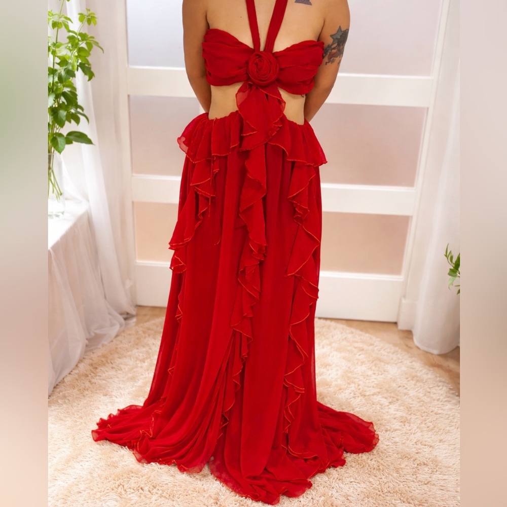 Luxxel Red Backless Ruffle Dress